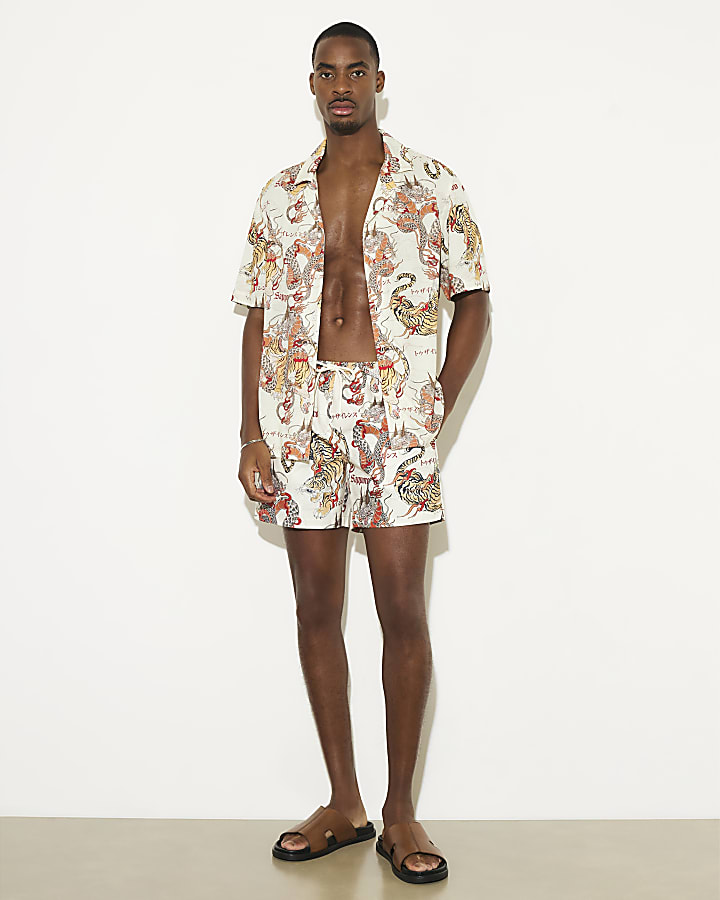 White Cuprite Japanese Dragon Swim Shorts