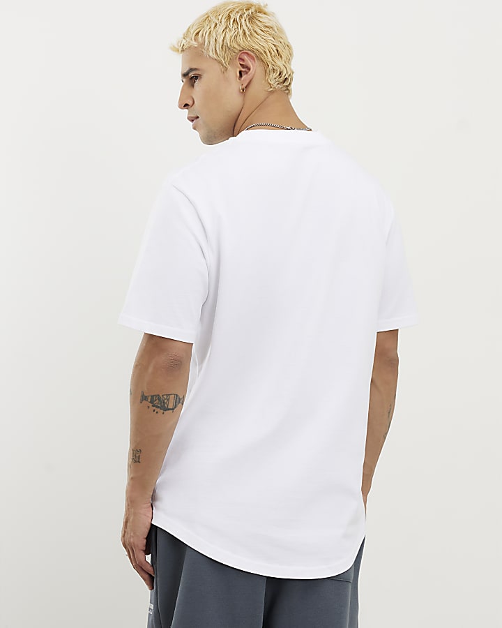 White Regular Fit Curve Hem T-Shirt