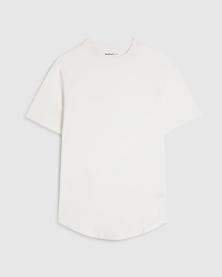 White Regular Fit Curve Hem T-Shirt