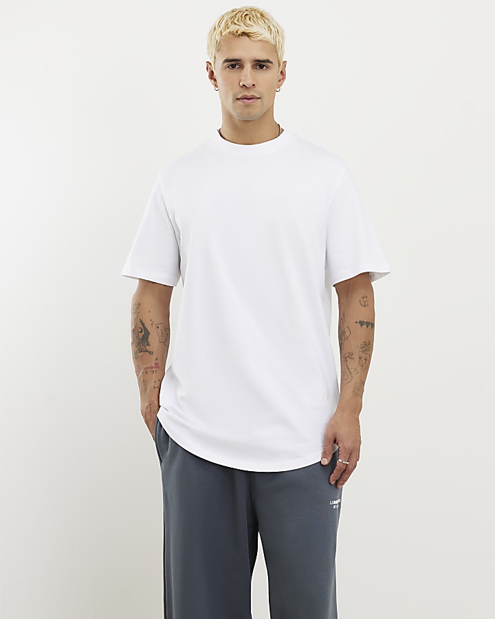 White Regular Fit Curve Hem T-Shirt