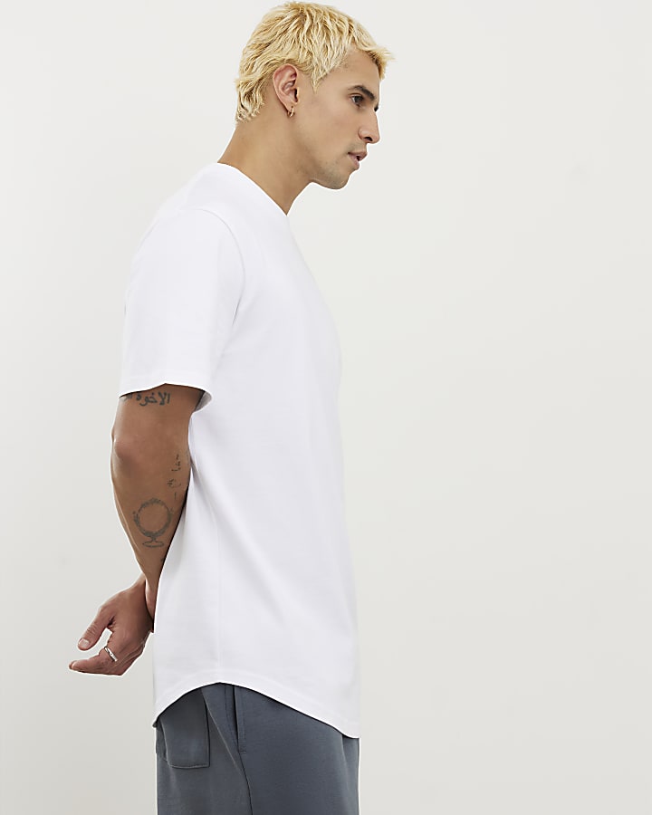 White Regular Fit Curve Hem T-Shirt