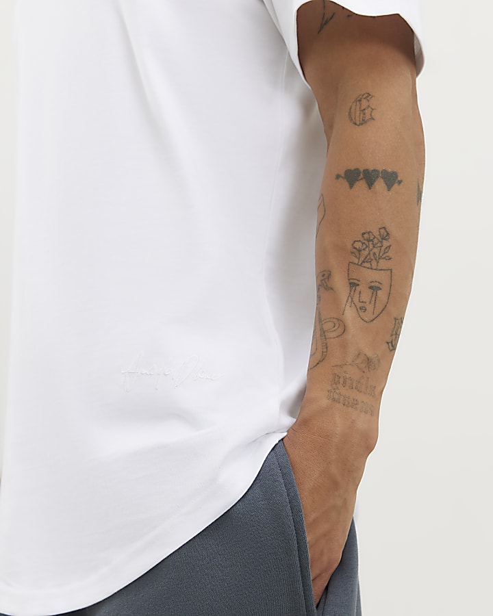 White Regular Fit Curve Hem T-Shirt