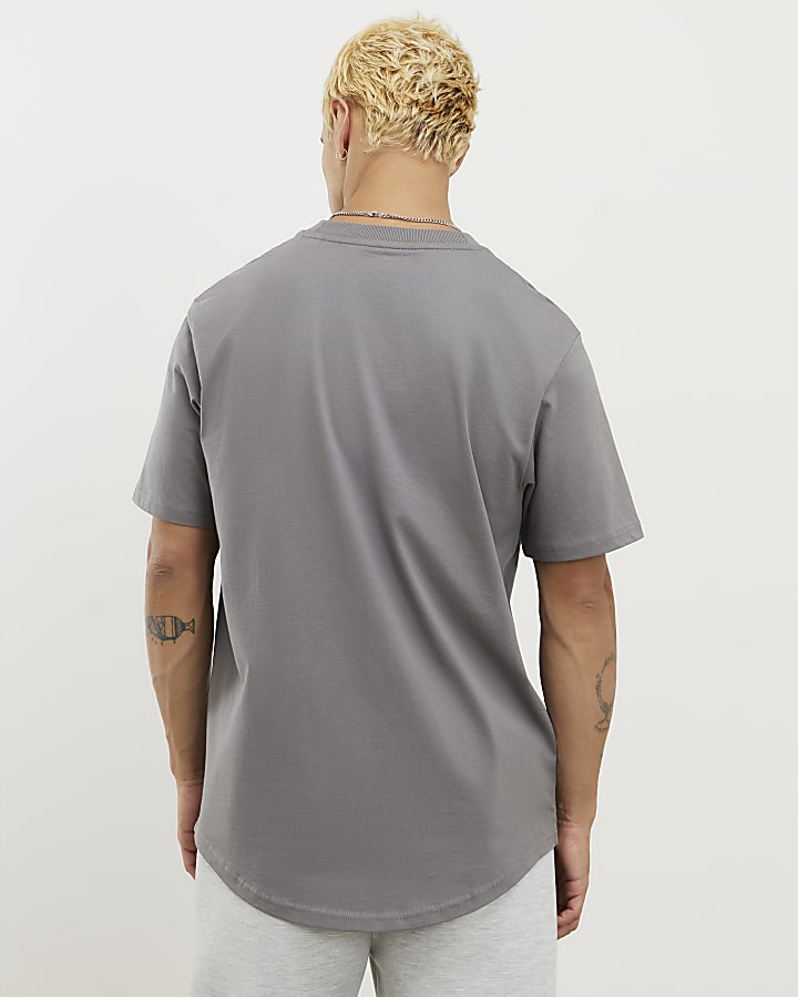 Grey Regular Fit Curve Hem T-Shirt