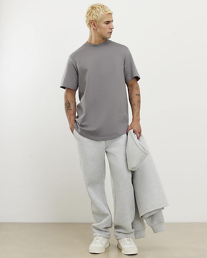 Grey Regular Fit Curve Hem T-Shirt