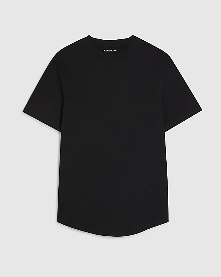 Black Regular Fit Curve Hem T-Shirt