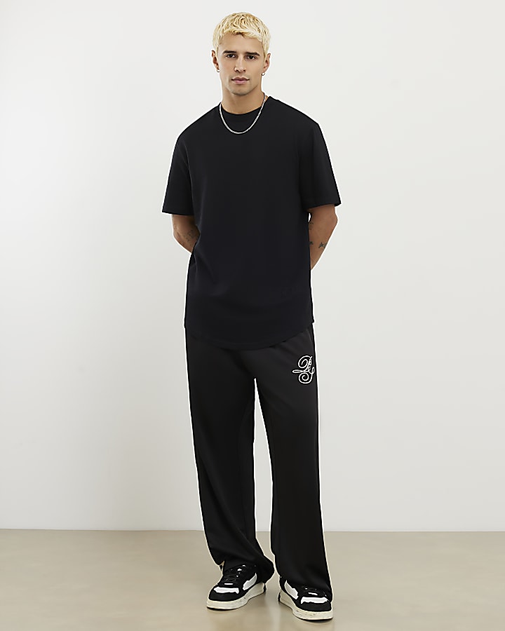 Black Regular Fit Curve Hem T-Shirt