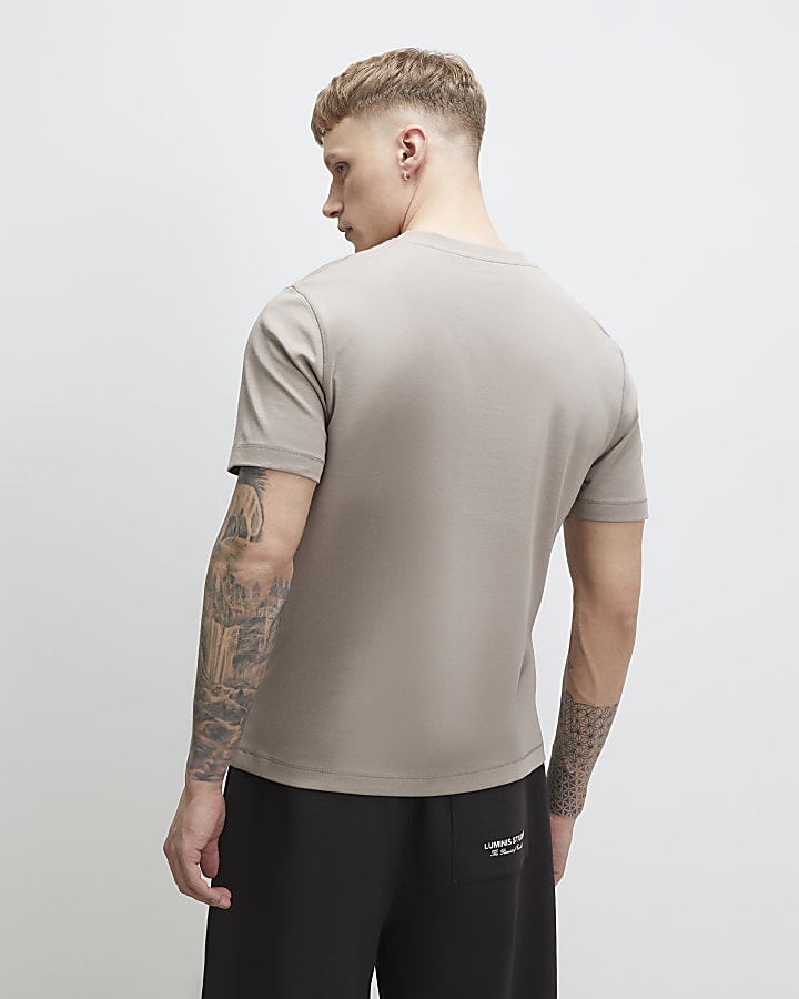 Beige Slim Fit V Neck T-Shirt