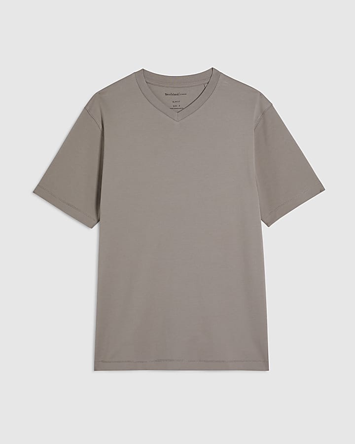 Beige Slim Fit V Neck T-Shirt