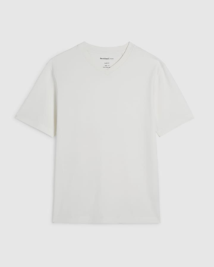 White Essential Slim Fit V Neck T-Shirt