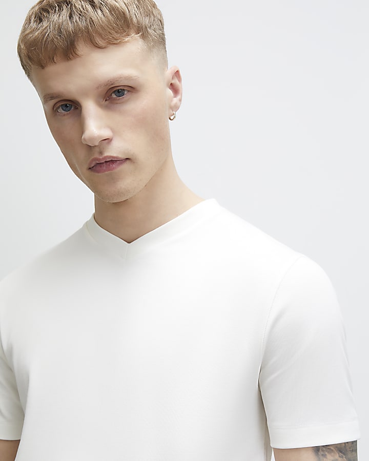 White Essential Slim Fit V Neck T-Shirt