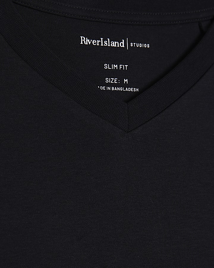Black Essential Slim Fit V Neck T-Shirt
