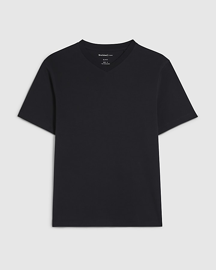 Black Essential Slim Fit V Neck T-Shirt