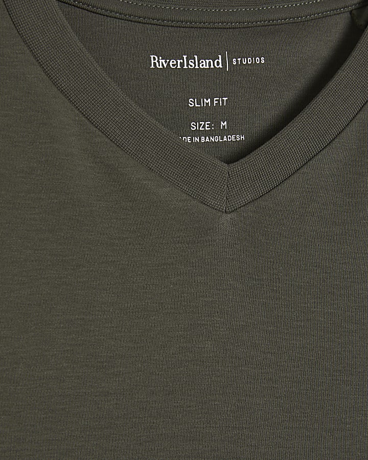 Khaki Essential Slim Fit V Neck T-Shirt