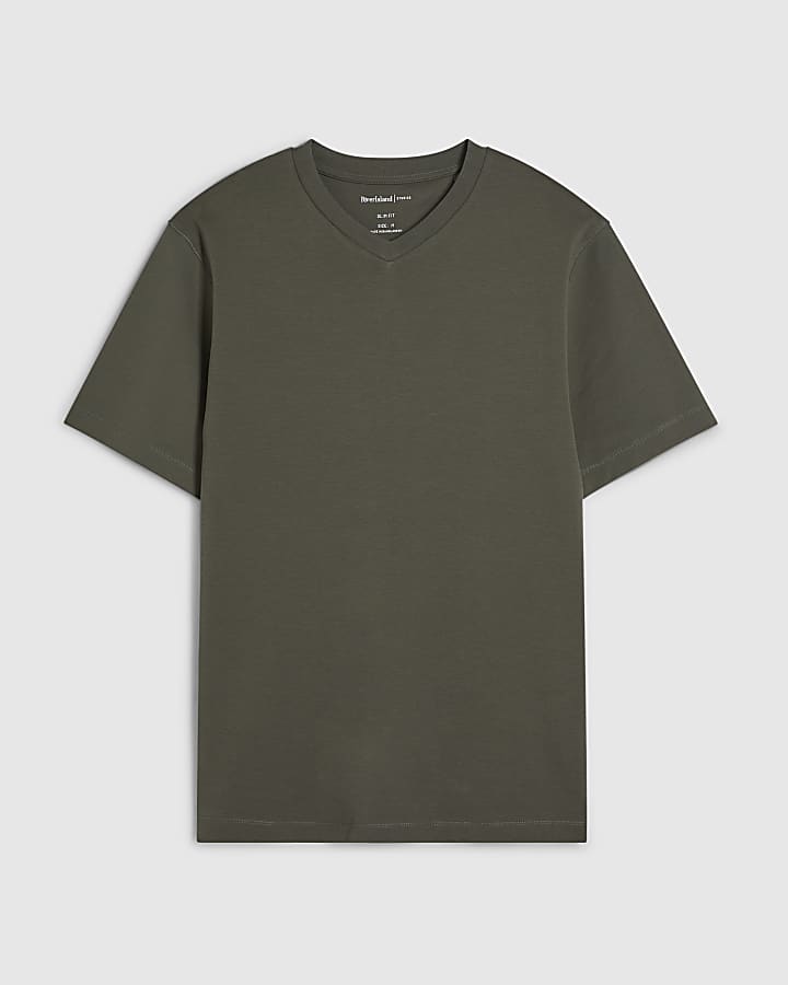 Khaki Essential Slim Fit V Neck T-Shirt