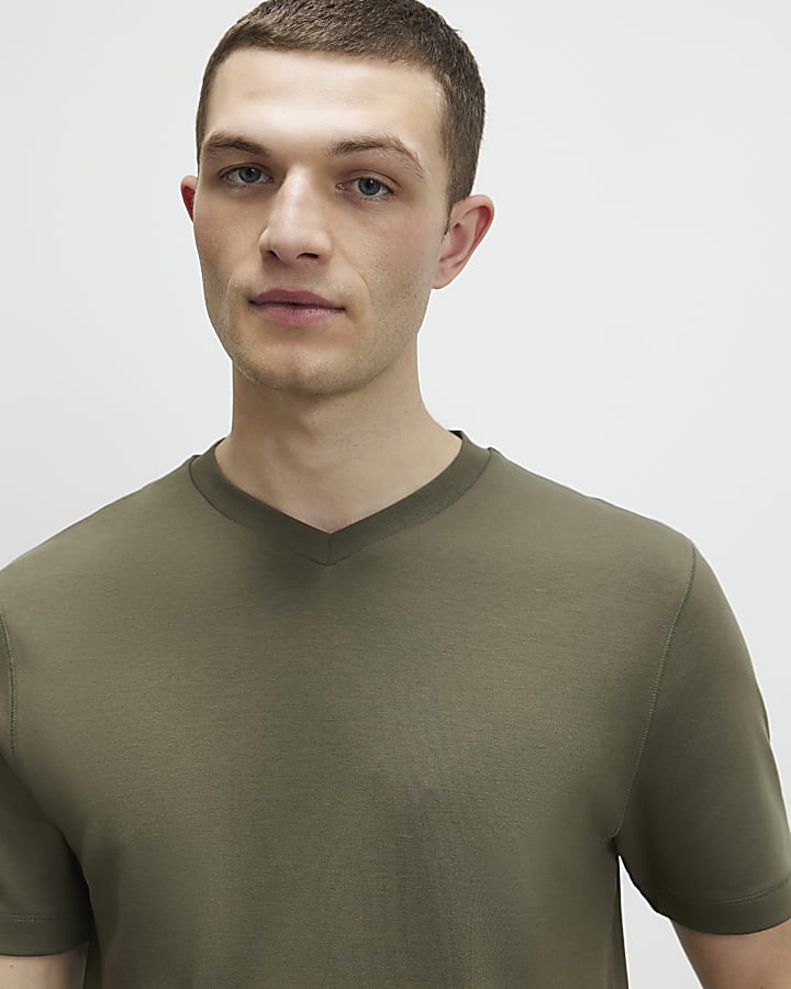 Khaki Essential Slim Fit V Neck T-Shirt