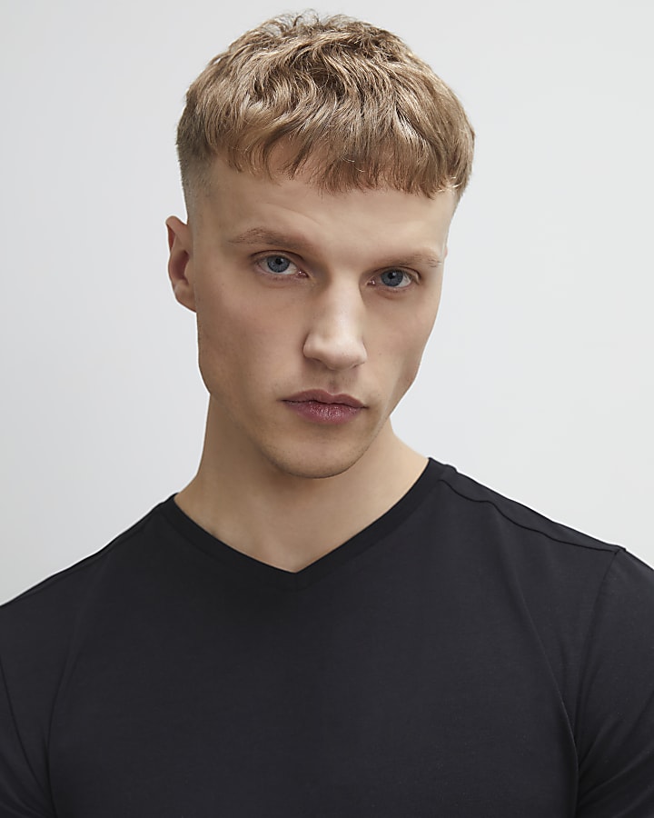 Black Essential Muscle Fit V Neck T-Shirt