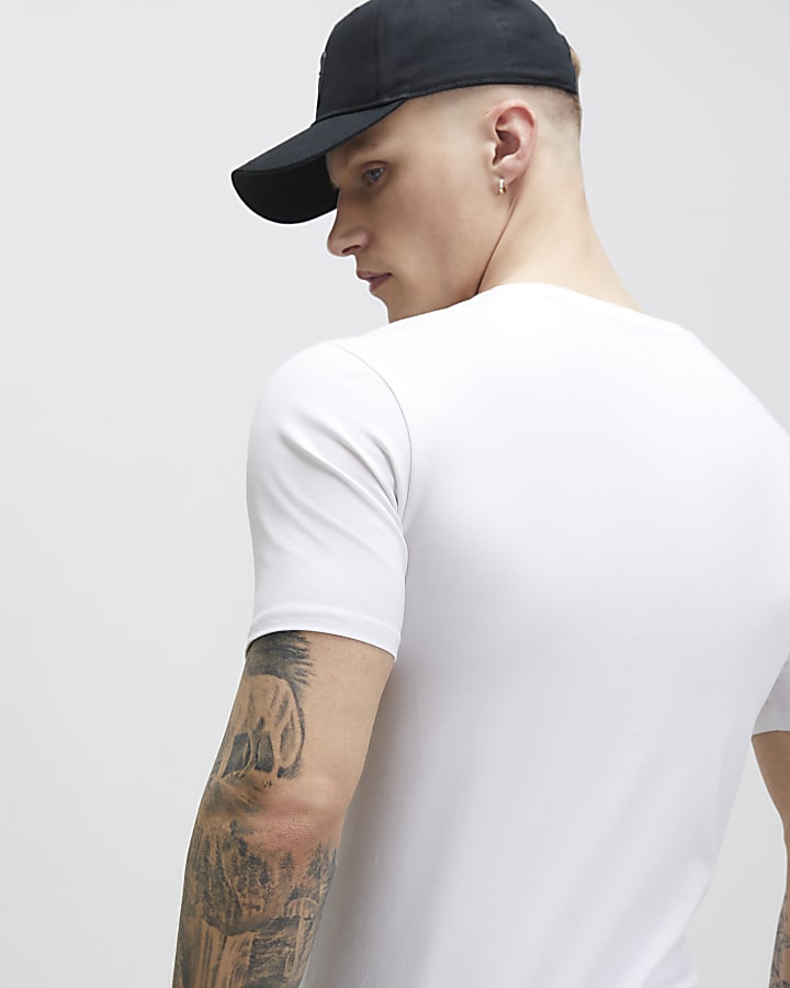 White Essential Muscle Fit V Neck T-Shirt