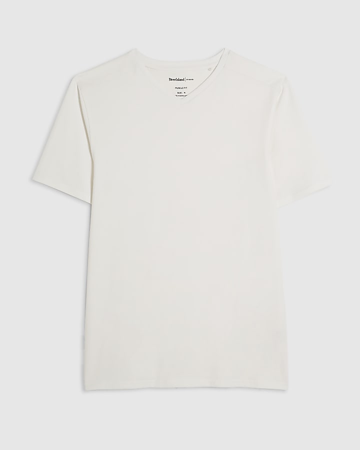 White Essential Muscle Fit V Neck T-Shirt