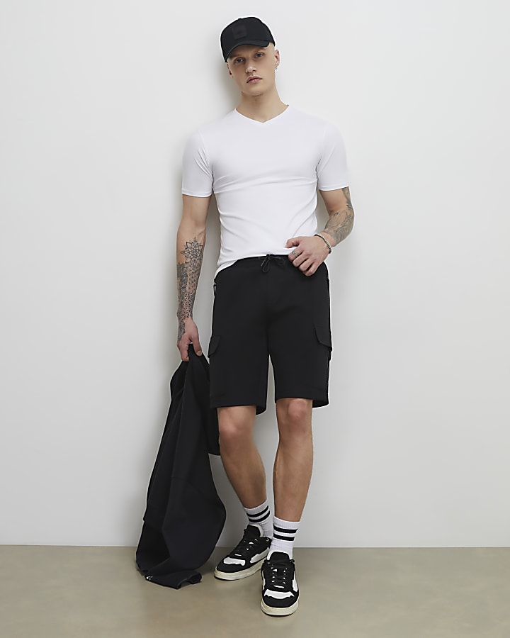 White Essential Muscle Fit V Neck T-Shirt