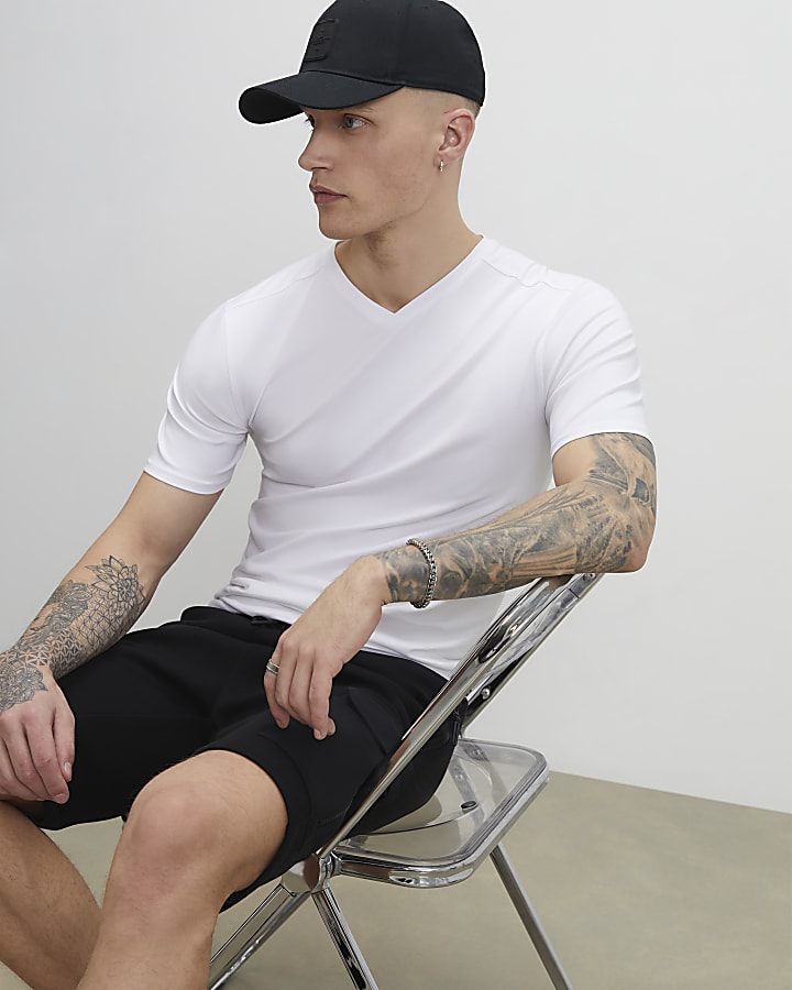 White Essential Muscle Fit V Neck T-Shirt