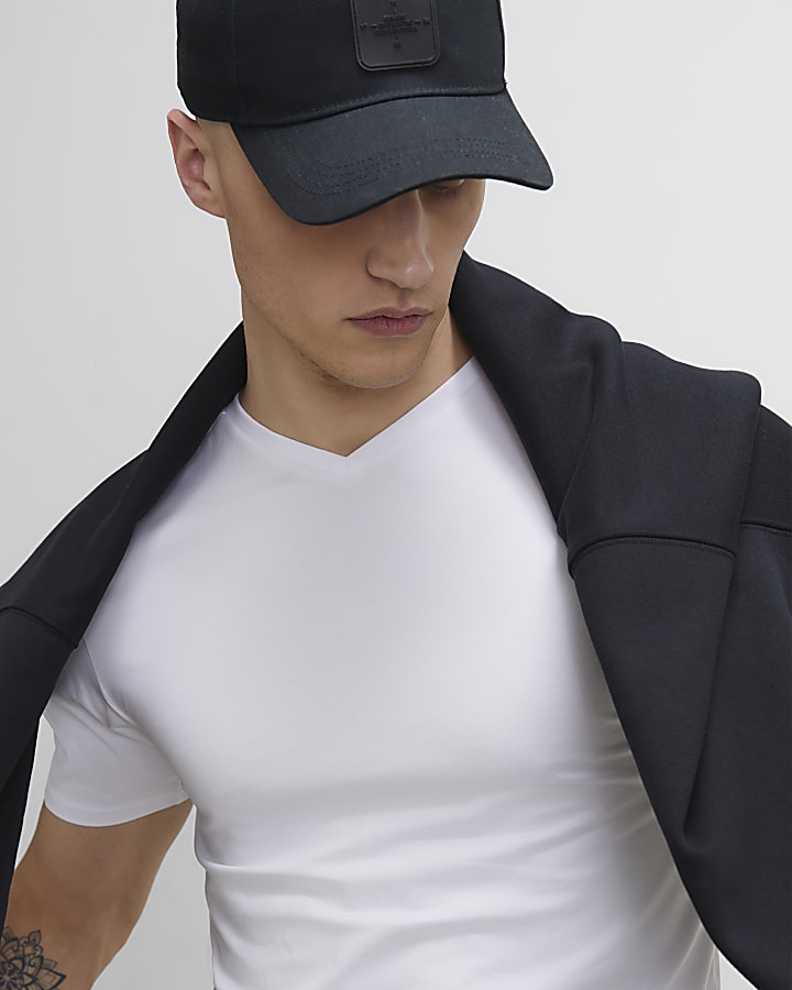 White Essential Muscle Fit V Neck T-Shirt