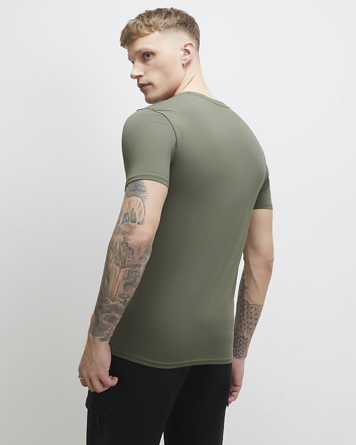 Green Muscle Fit V Neck T-Shirt