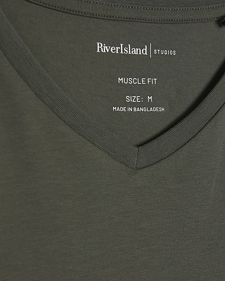 Green Muscle Fit V Neck T-Shirt