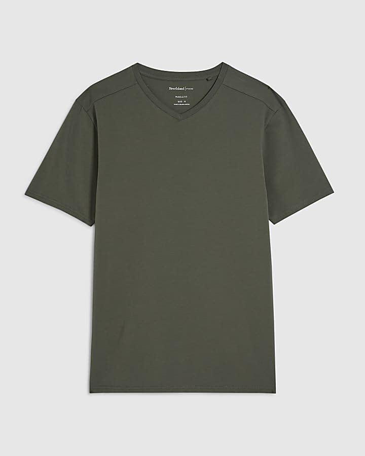 Green Muscle Fit V Neck T-Shirt