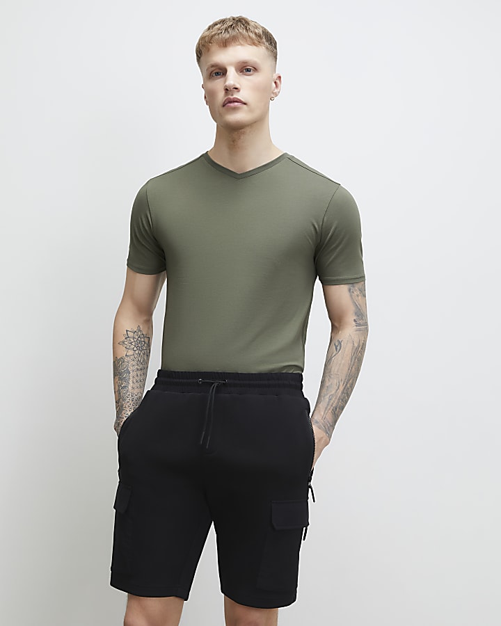 Green Muscle Fit V Neck T-Shirt
