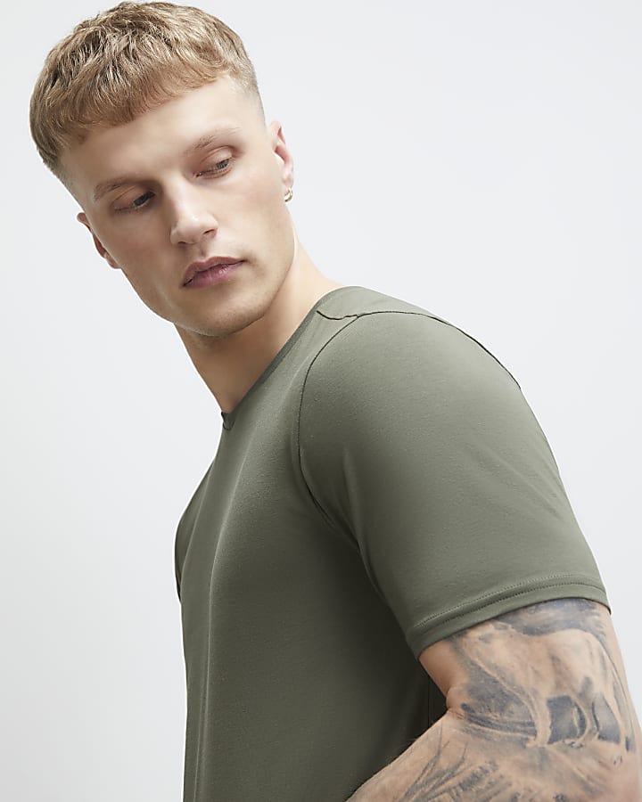 Green Muscle Fit V Neck T-Shirt