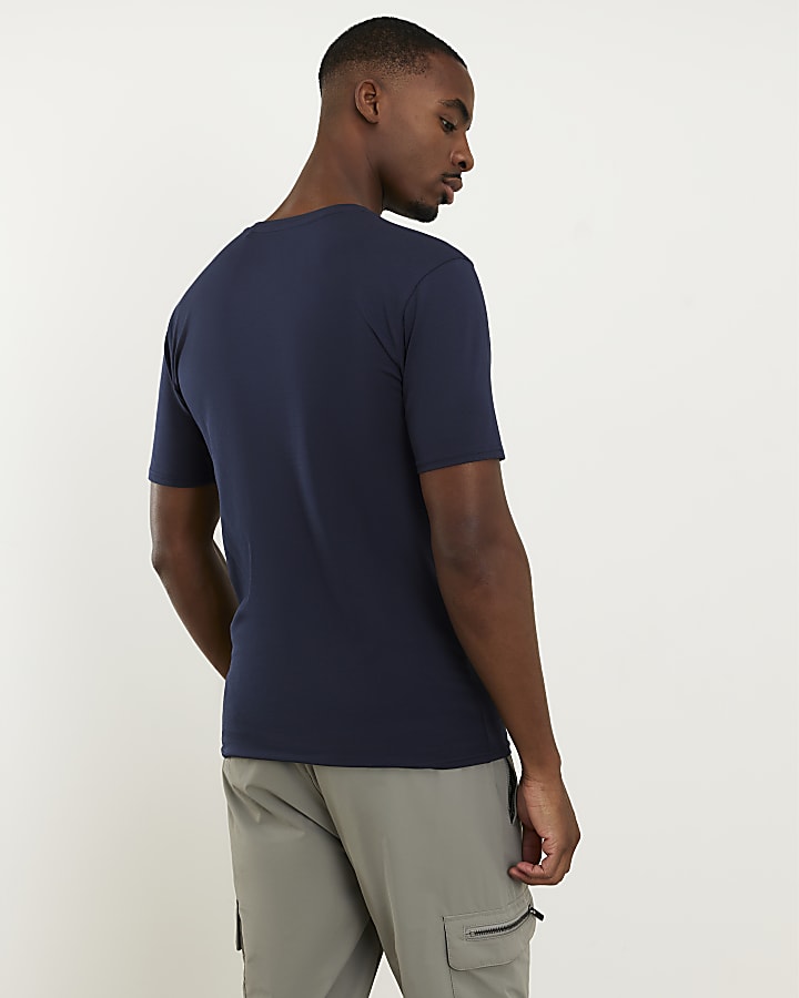 Navy Essential Muscle Fit V Neck T-Shirt