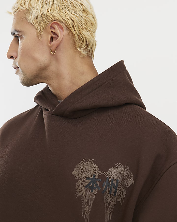 Brown Oversized Fit Kagoshima Dragon Hoodie