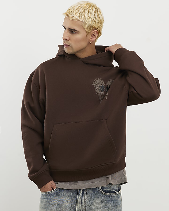 Brown Oversized Fit Kagoshima Dragon Hoodie
