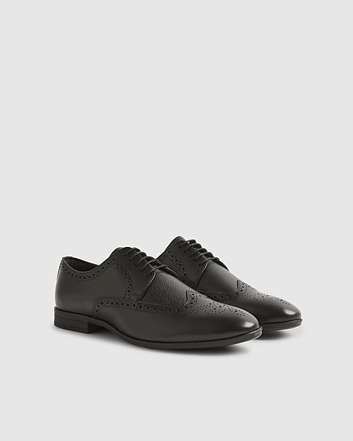 Black Textured Brogue Shoes