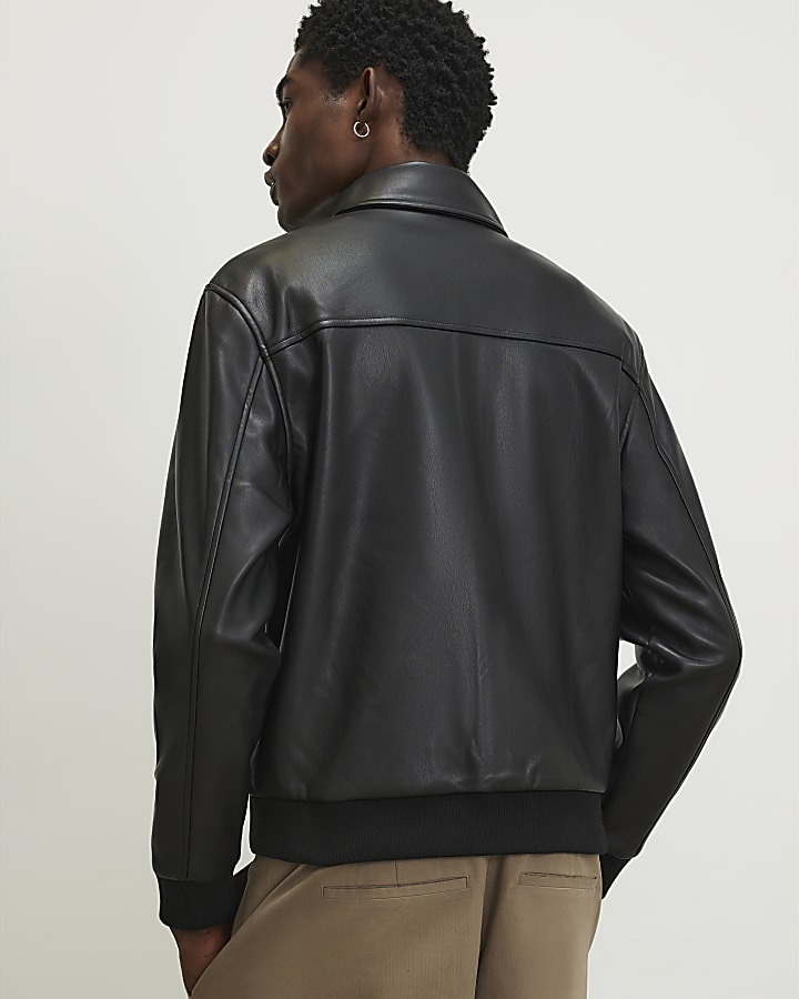 Black Faux Leather Zip Jacket