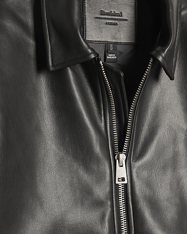 Black Faux Leather Zip Jacket