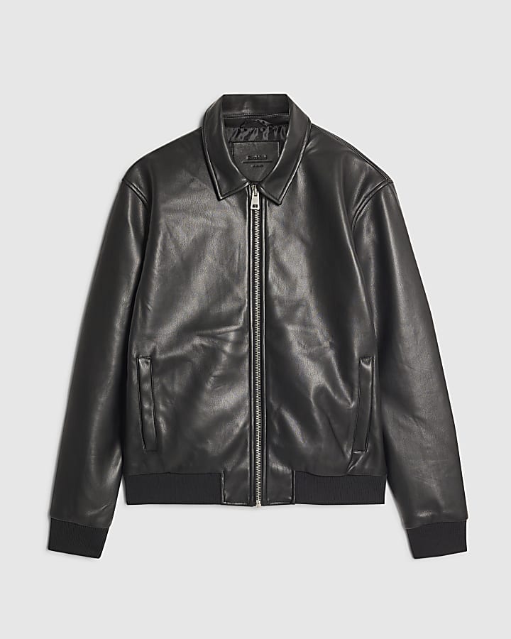 Black Faux Leather Zip Jacket