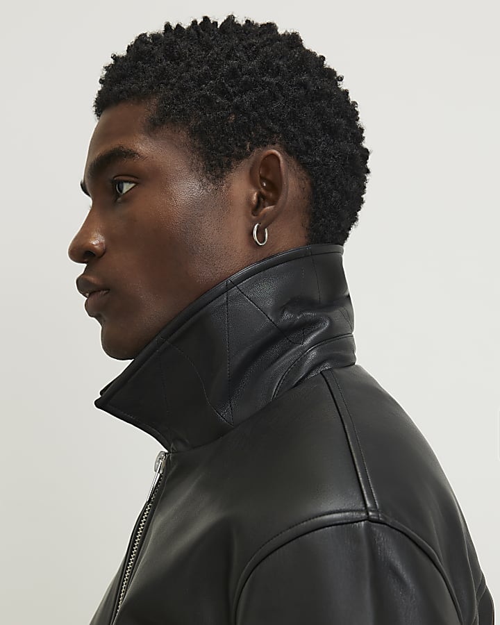 Black Faux Leather Zip Jacket