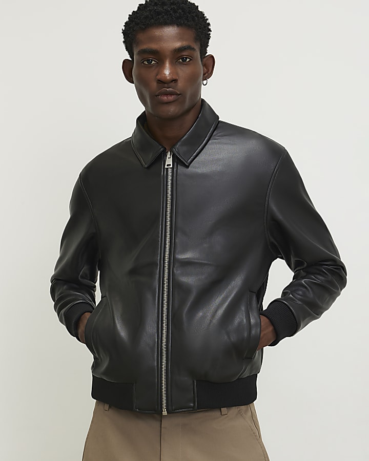 Black Faux Leather Zip Jacket