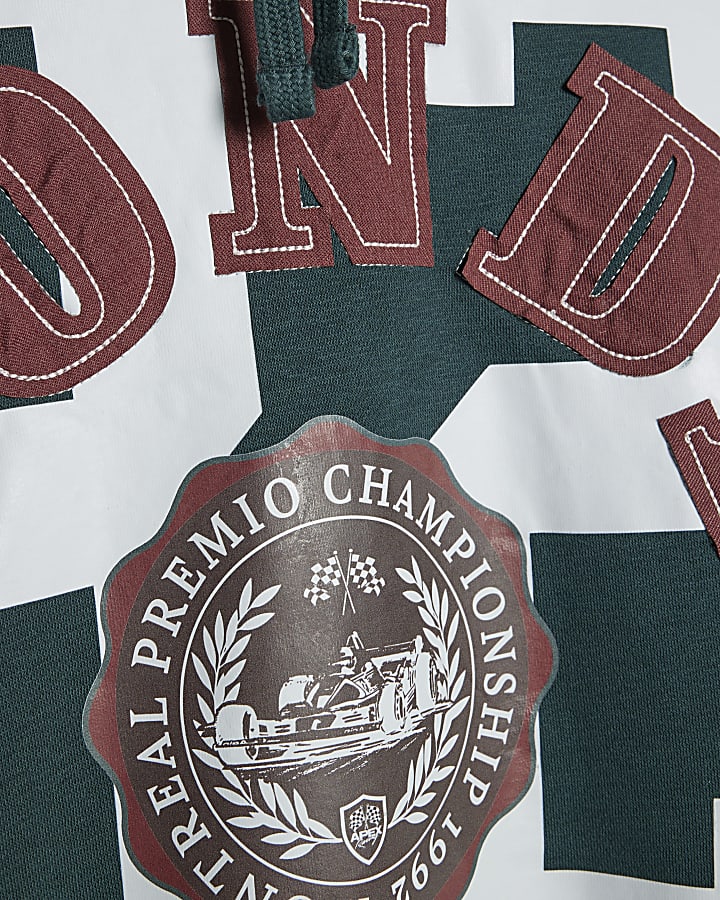 Green Oversized Fit Monde Applique Hoodie