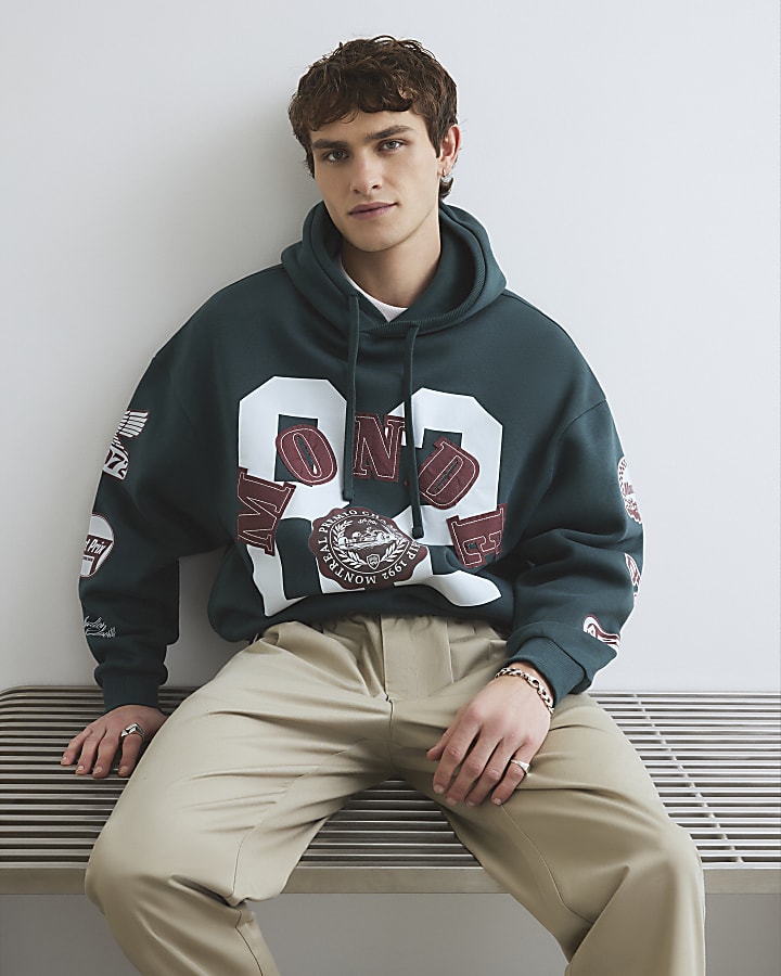 Green Oversized Fit Monde Applique Hoodie