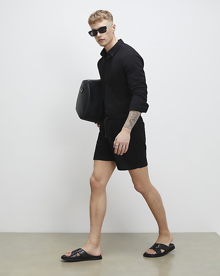 Black Regular Fit Shorter Length Shorts