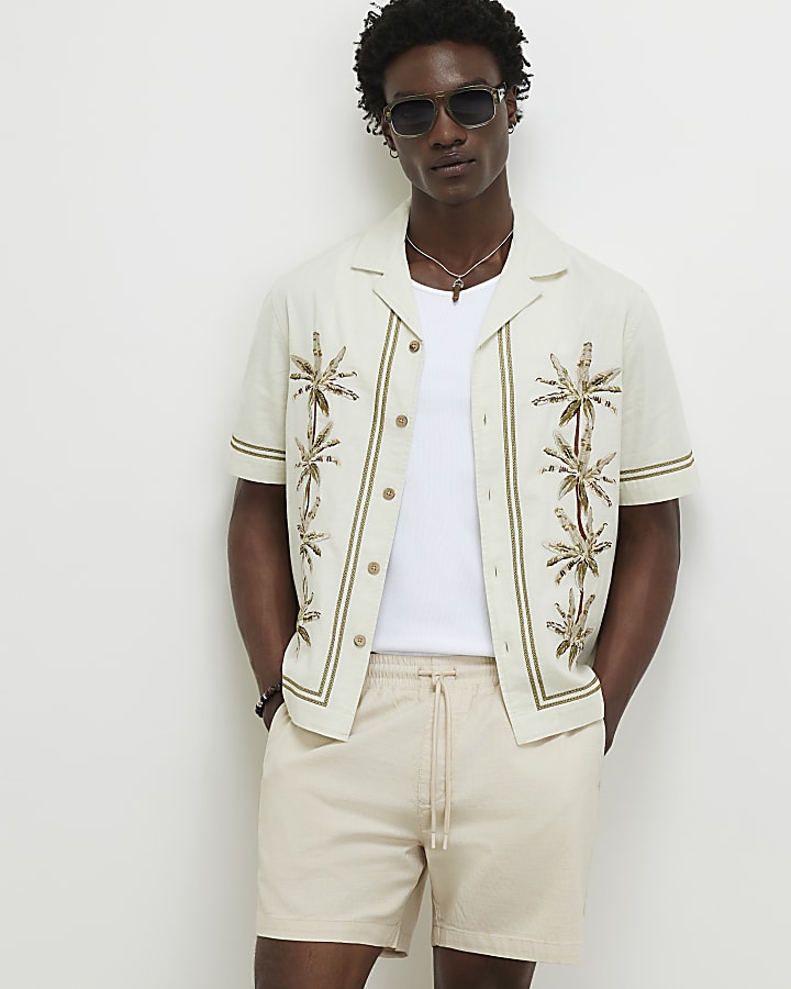 Cream Regular Fit Shorter Length Shorts