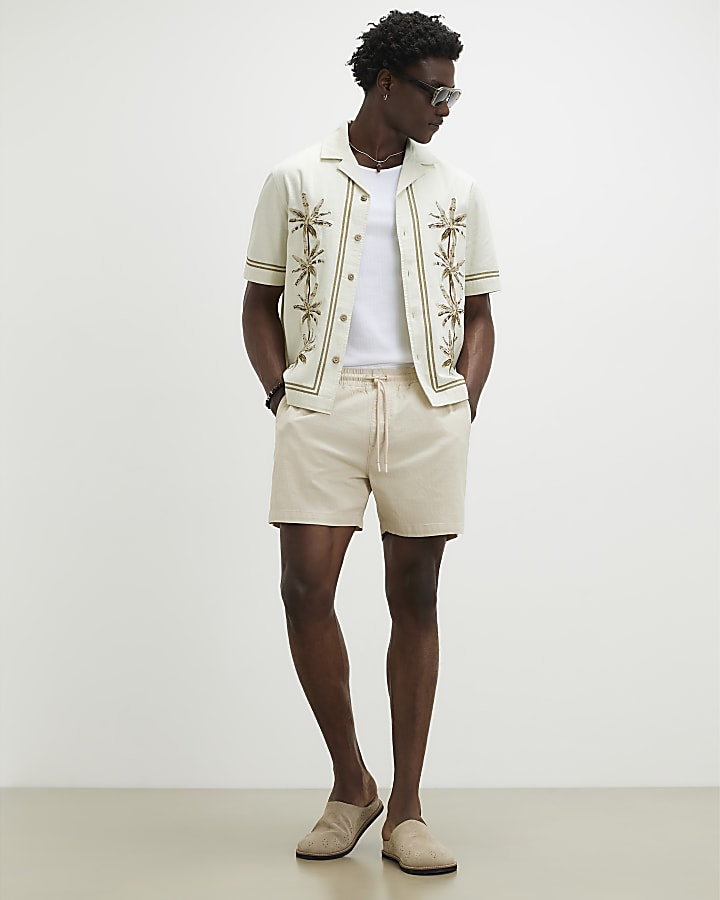 Cream Regular Fit Shorter Length Shorts