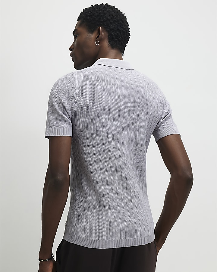 Purple Muscle Fit Ribbed Polo Shirt