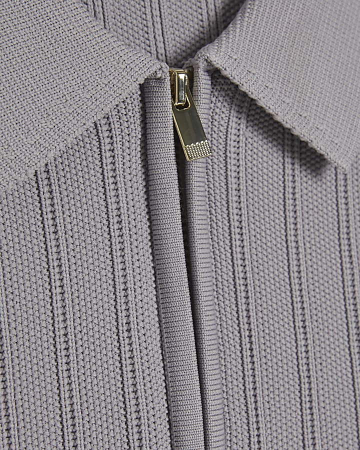 Purple Muscle Fit Ribbed Polo Shirt