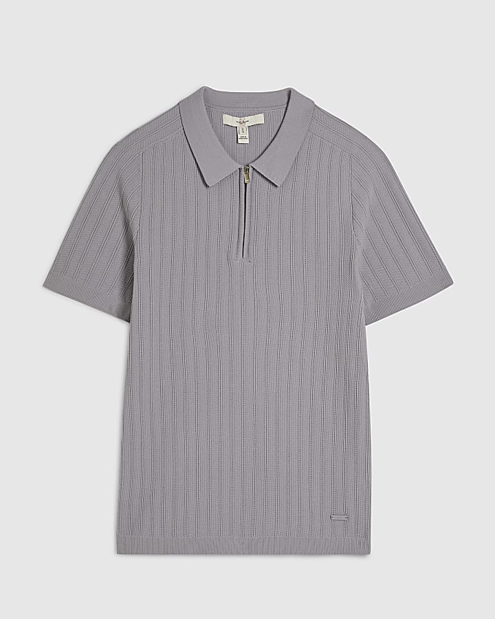 Purple Muscle Fit Ribbed Polo Shirt