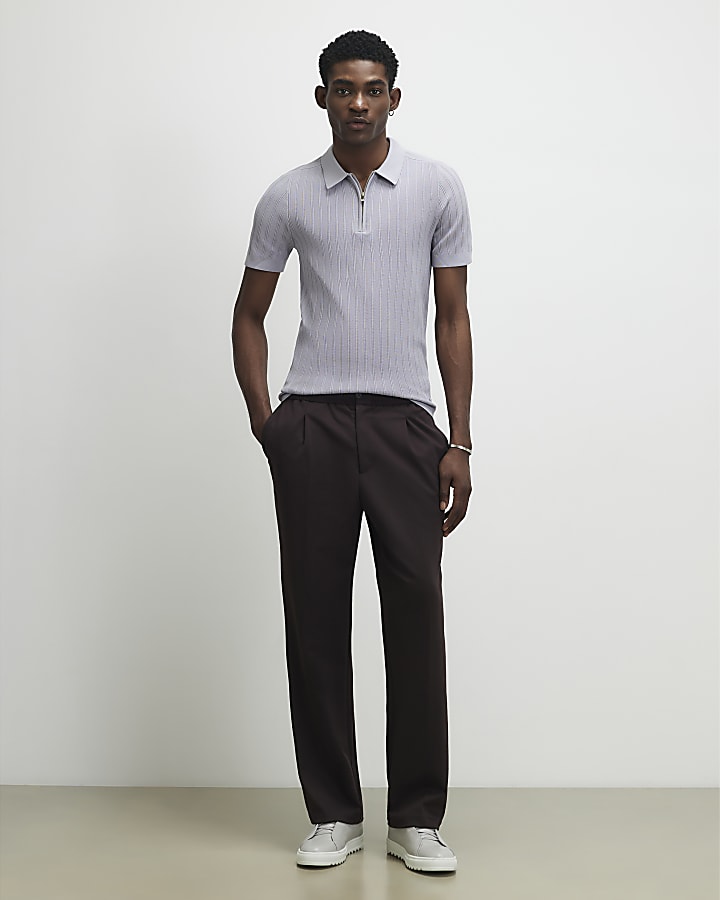 Purple Muscle Fit Ribbed Polo Shirt