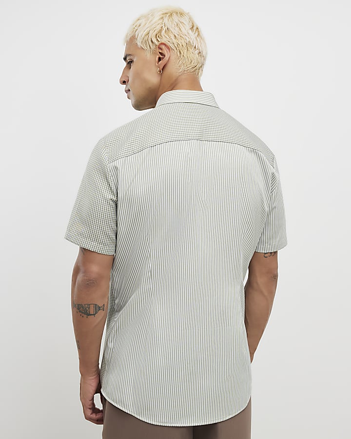 Green Slim Fit Spliced RR Shirt