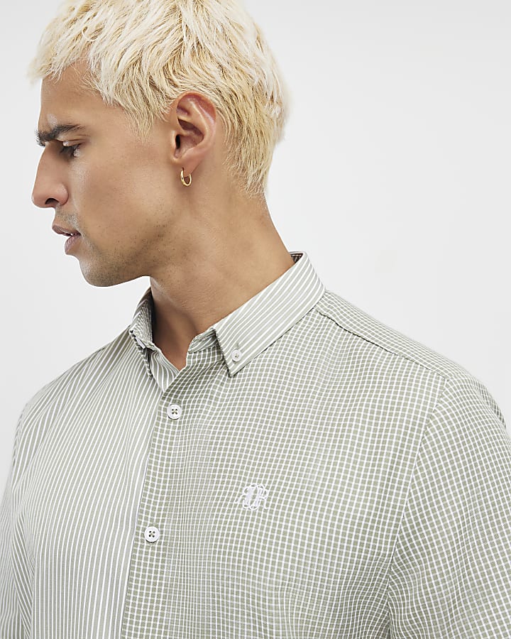 Green Slim Fit Spliced RR Shirt